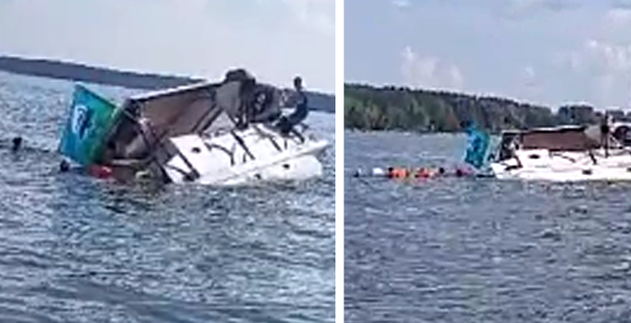 На Обском море в день ВДВ перевернулась яхта с людьми – видео